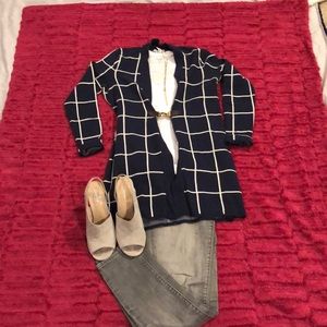 Navy and white cardigan
